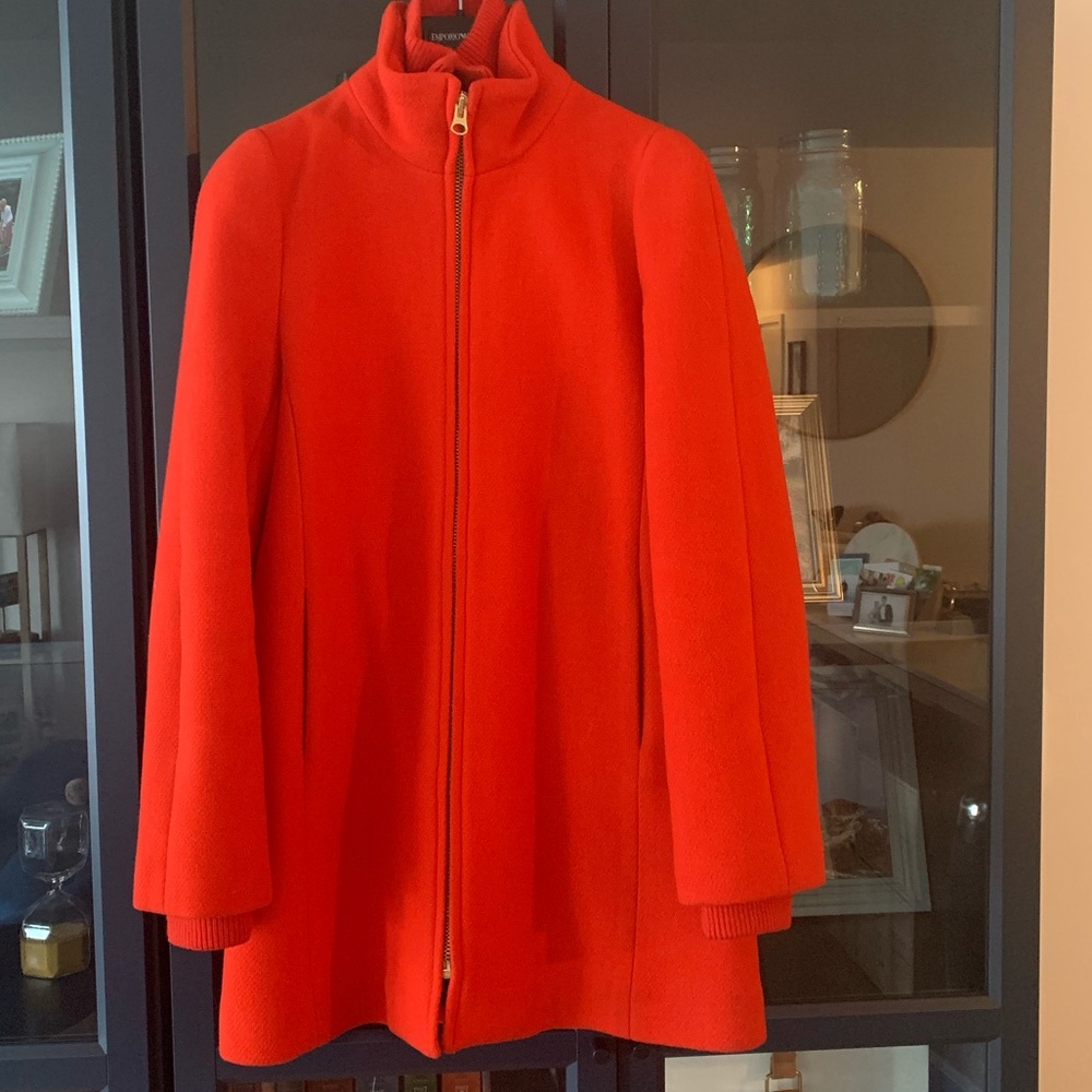J Crew Lodge Coat Italian Stadium Wool Fiery Red